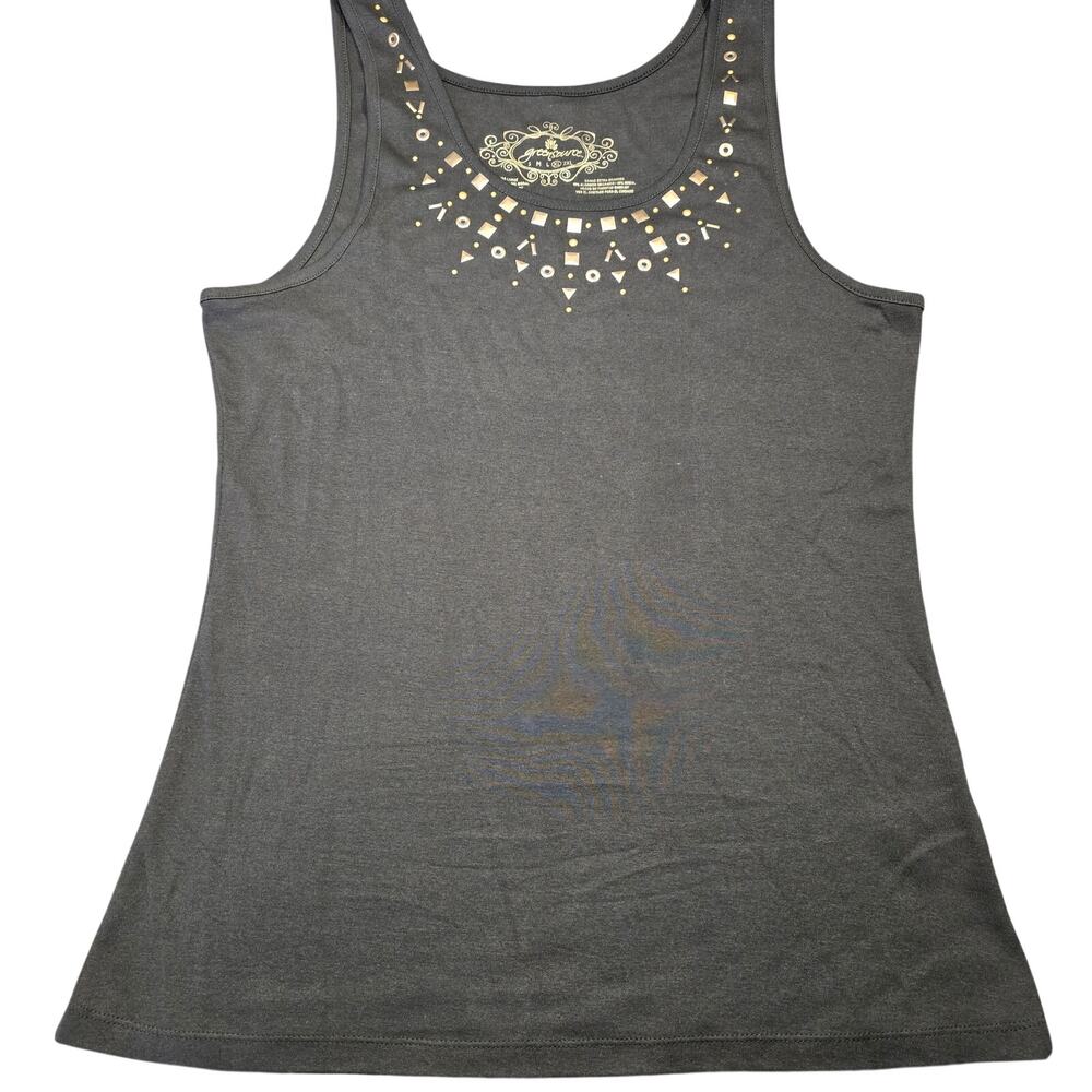 Green Source Black Charcoal Tank Studded Scoop Neck Classic Top Women's Size XL